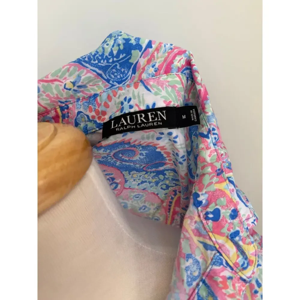 Lauren Ralph Lauren Paisley Sleep Shirt Beach Cover Up Medium Embroidered RL